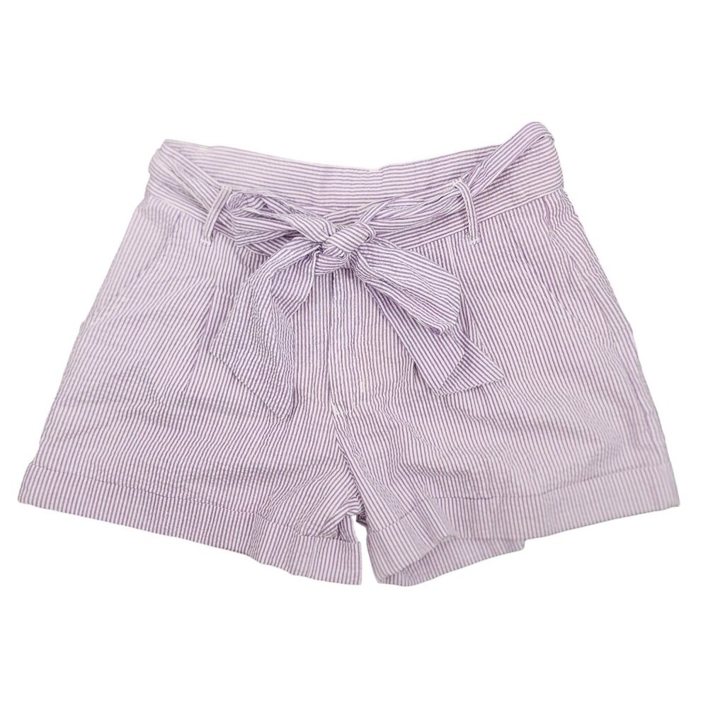 Women's Bow Shorts by Lauren James Seersucker Purple White Size Small Cuffed Bel